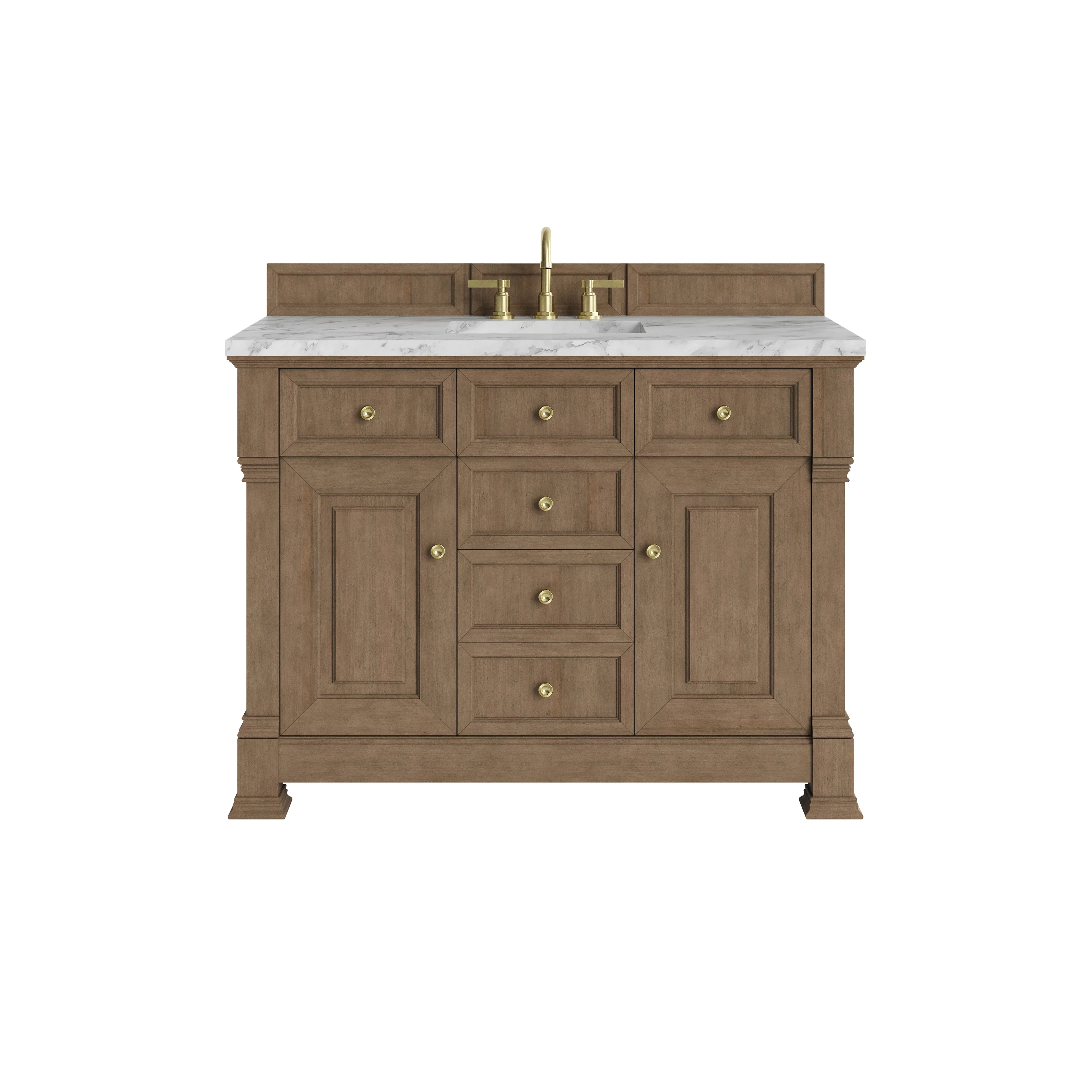 Brookfield 48" Single Vanity, Pecan w/3 CM Carrara White Marble Top