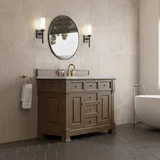 Brookfield 48" Single Vanity, Pecan w/3 CM Carrara White Marble Top