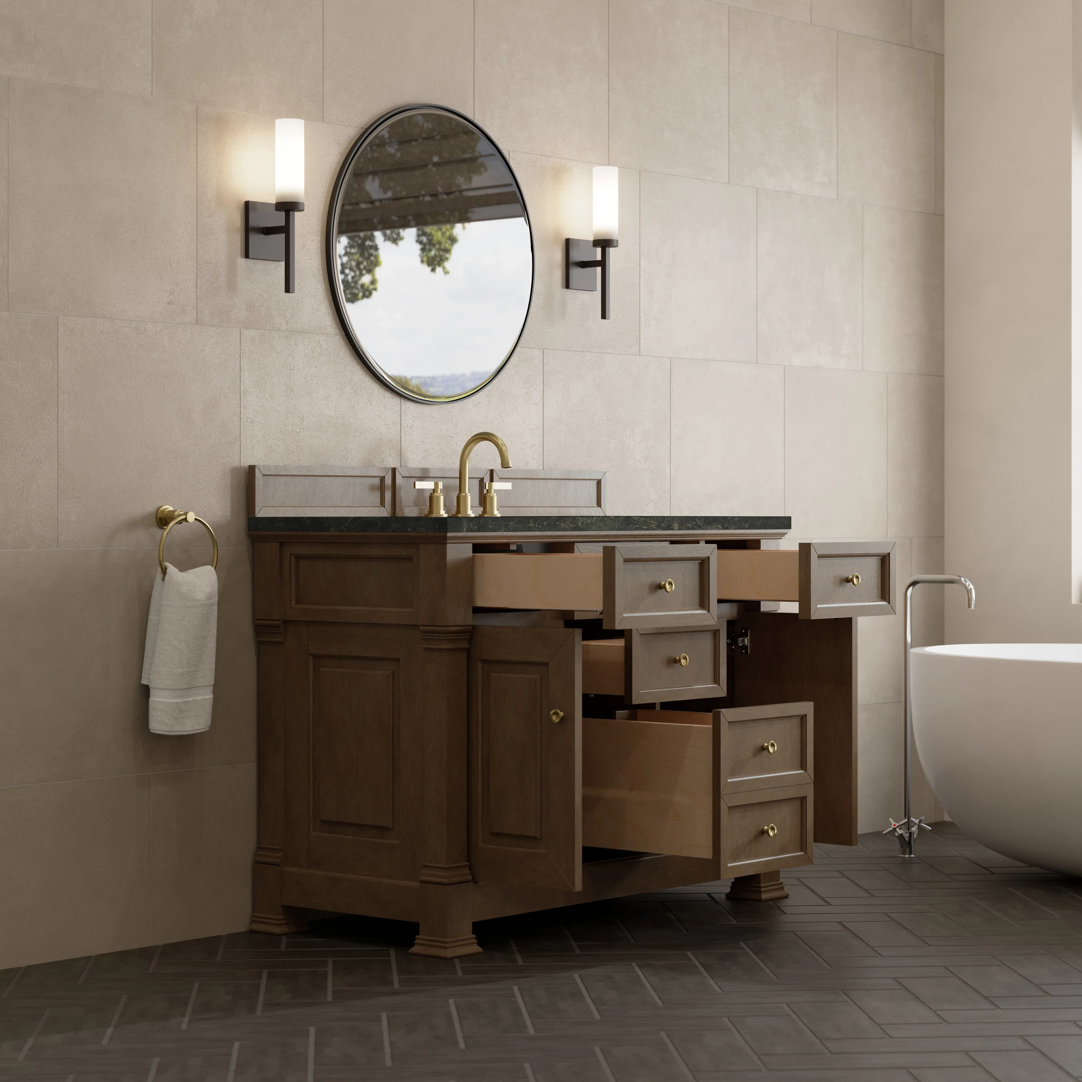 Brookfield 48" Single Vanity, Pecan, w/ 3 CM Phantome Eclos Top