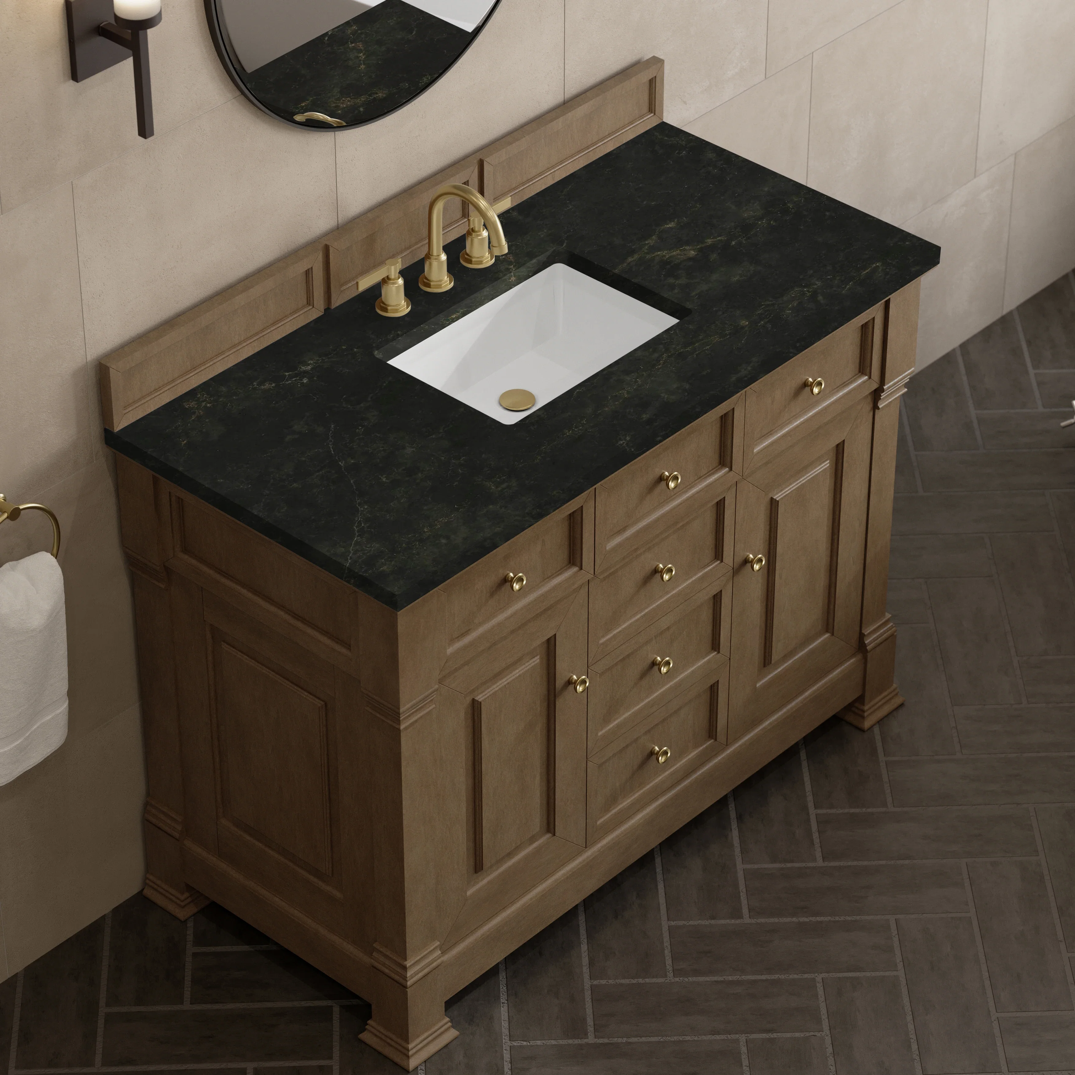 Brookfield 48" Single Vanity, Pecan, w/ 3 CM Phantome Eclos Top