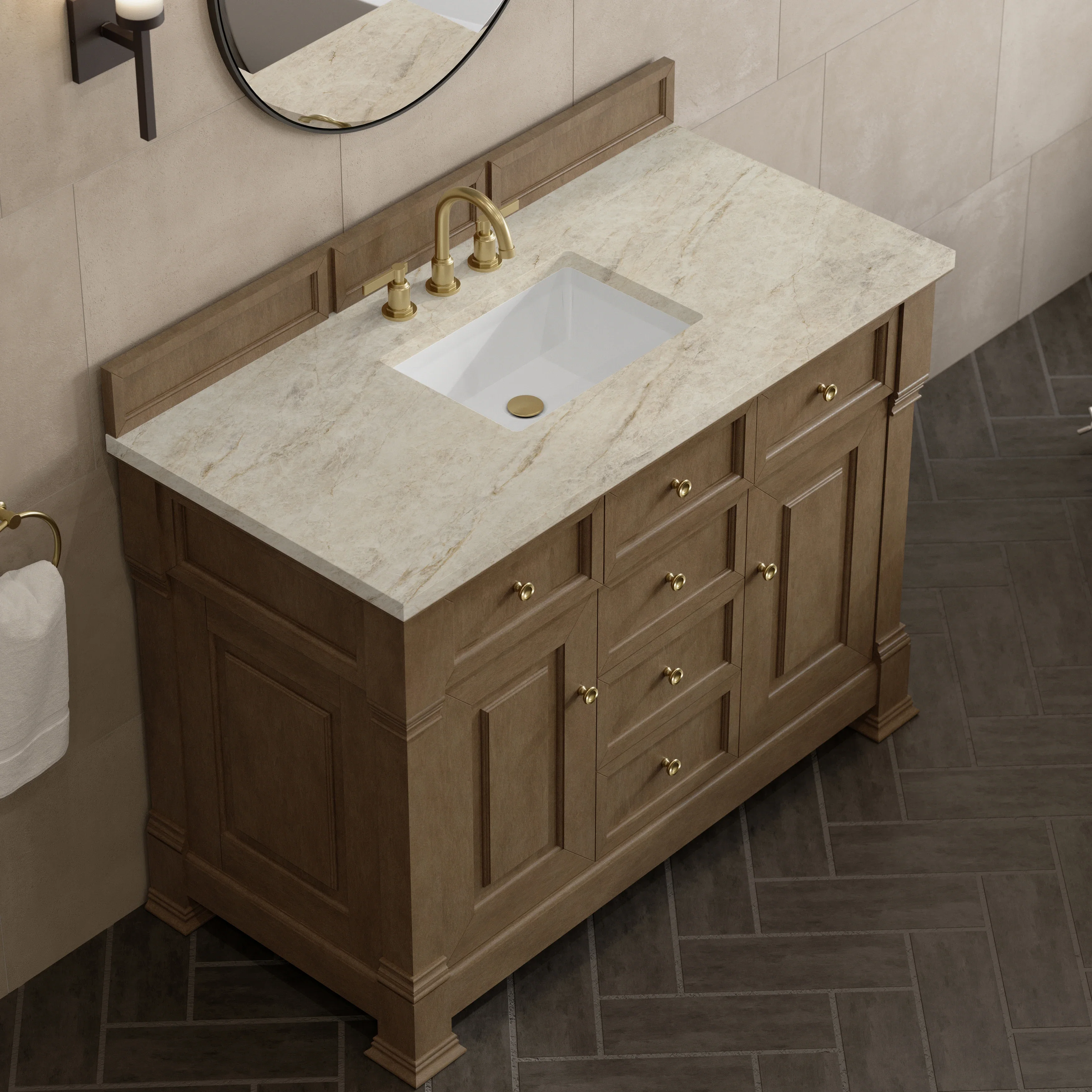 Brookfield 48" Single Vanity, Pecan, w/ 3 CM Tajnar Eclos Top