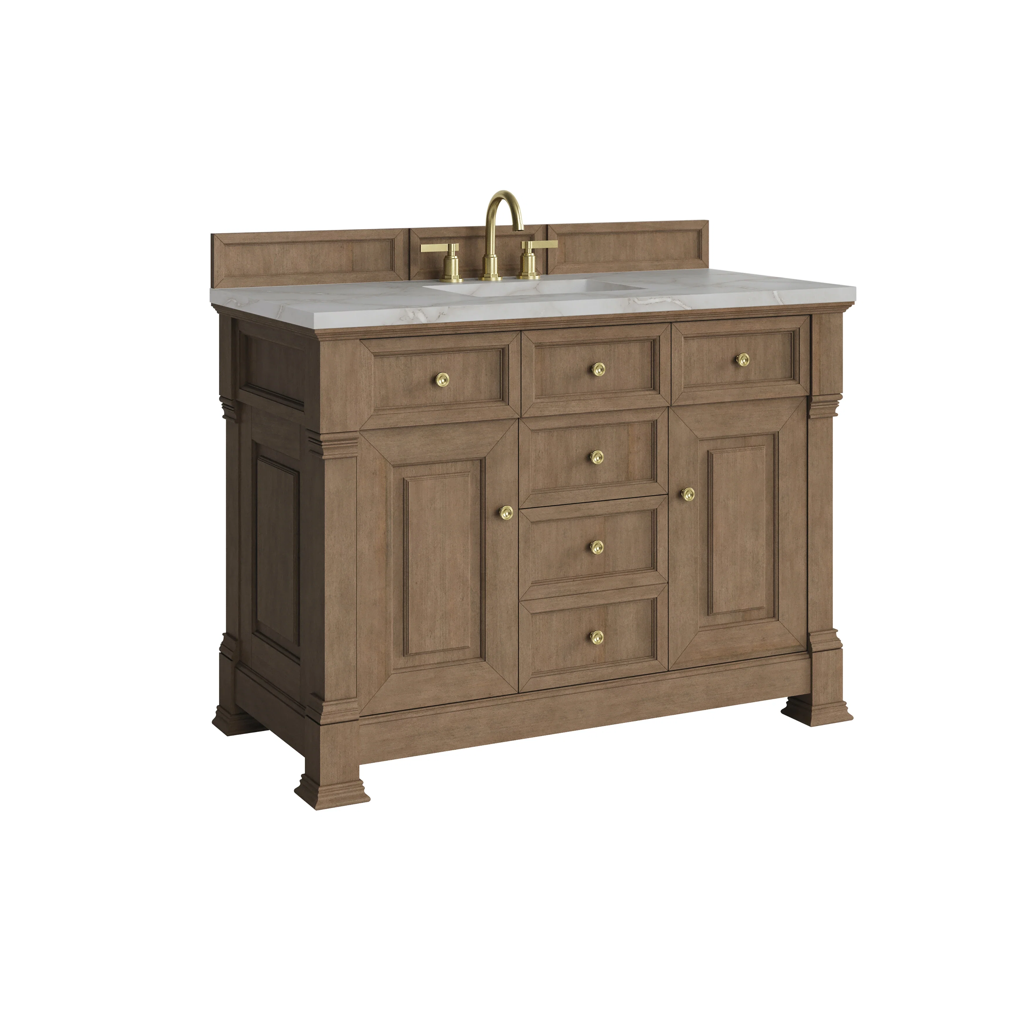 Brookfield 48" Single Vanity, Pecan w/ 3 CM Victorian Silver Silestone Top