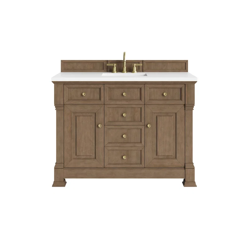 Brookfield 48" Single Vanity, Pecan, w/ 3 CM White Zeus Silestone Top