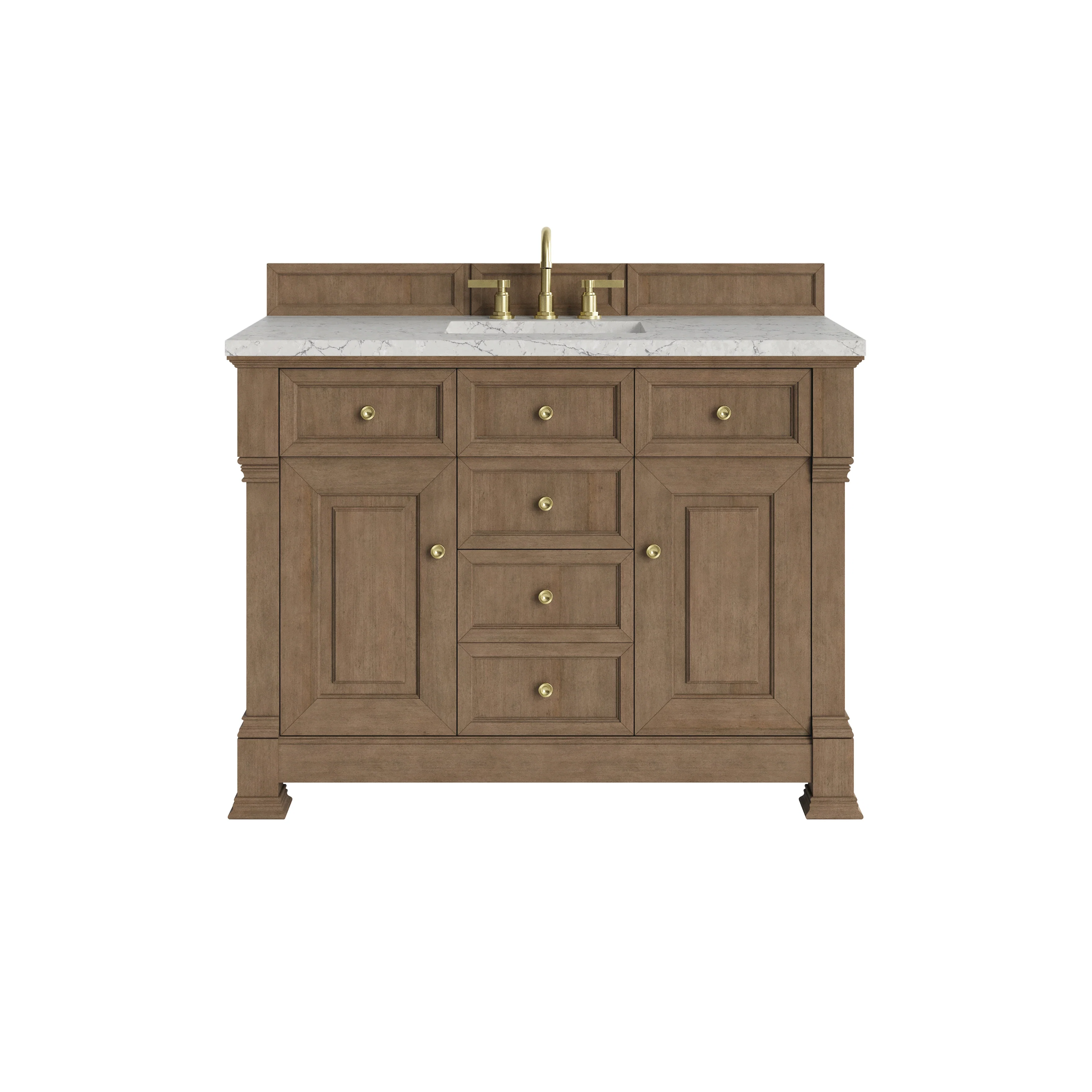 Brookfield 48" Single Vanity, Pecan w/3 CM Eternal Jasmine Pearl Silestone Top w/ FreePower Wireless Charger