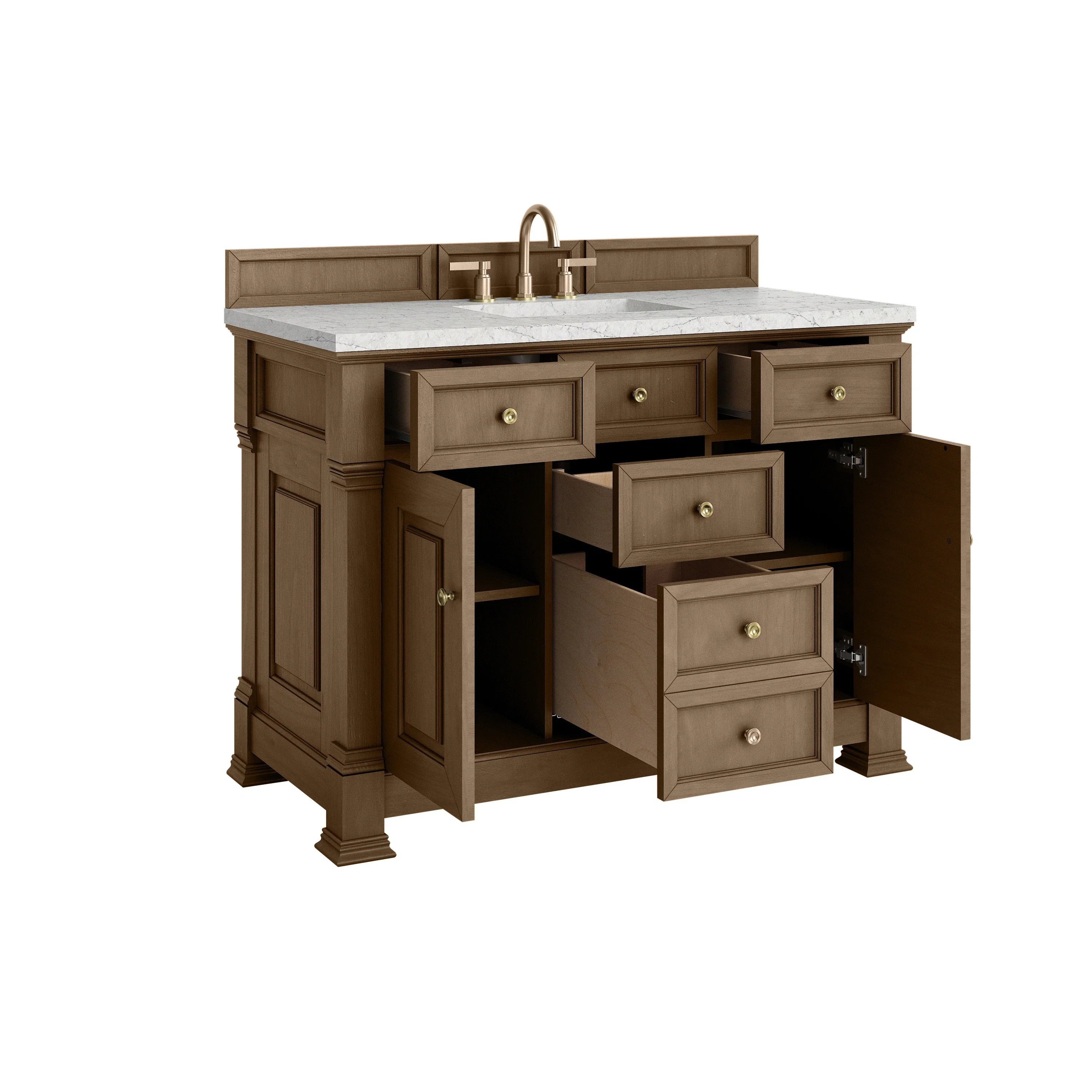 Brookfield 48" Single Vanity, Pecan w/3 CM Eternal Jasmine Pearl Silestone Top w/ FreePower Wireless Charger