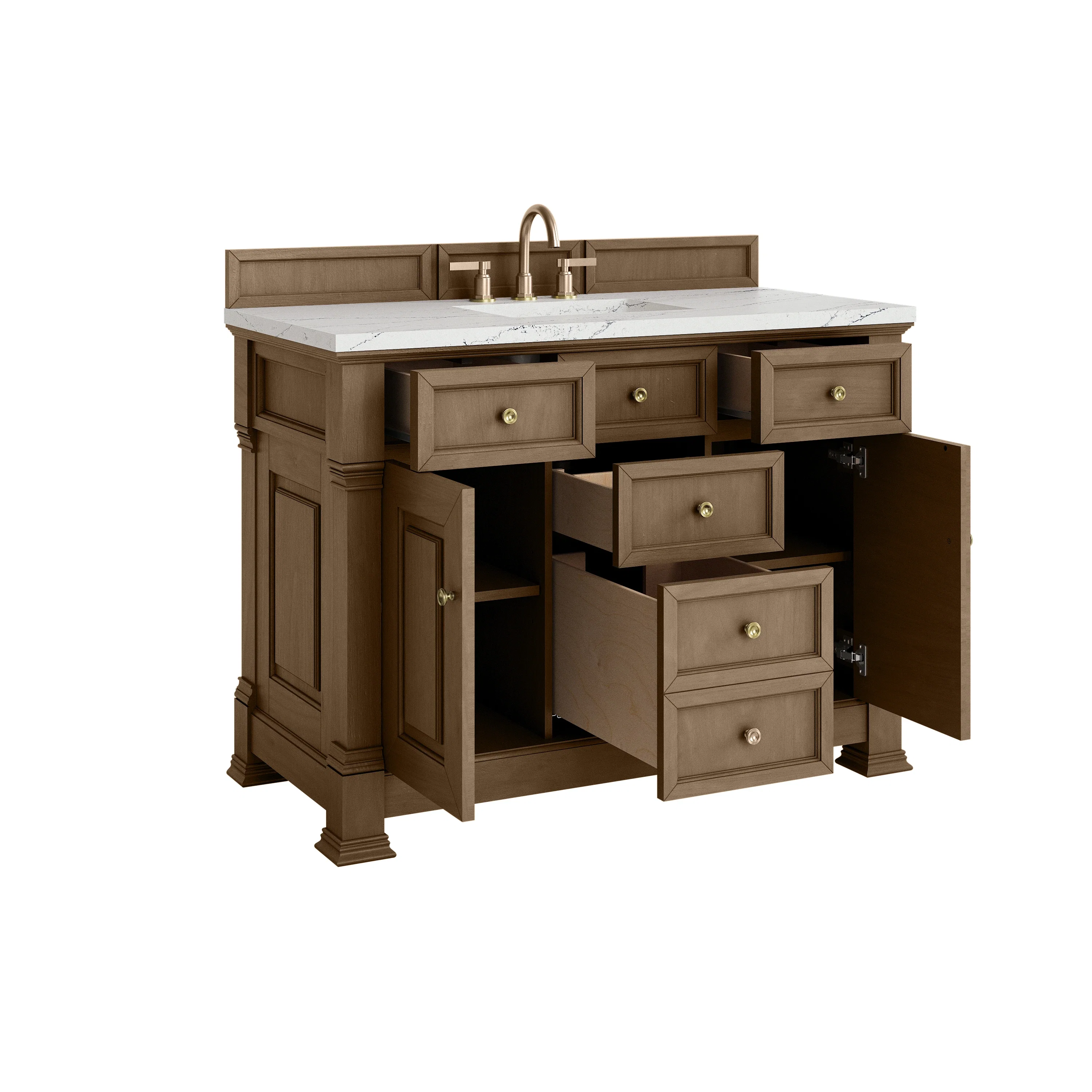 Brookfield 48" Single Vanity, Pecan w/ 3 CM Ethereal Noctis Silestone Top w/ FreePower Wireless Charger