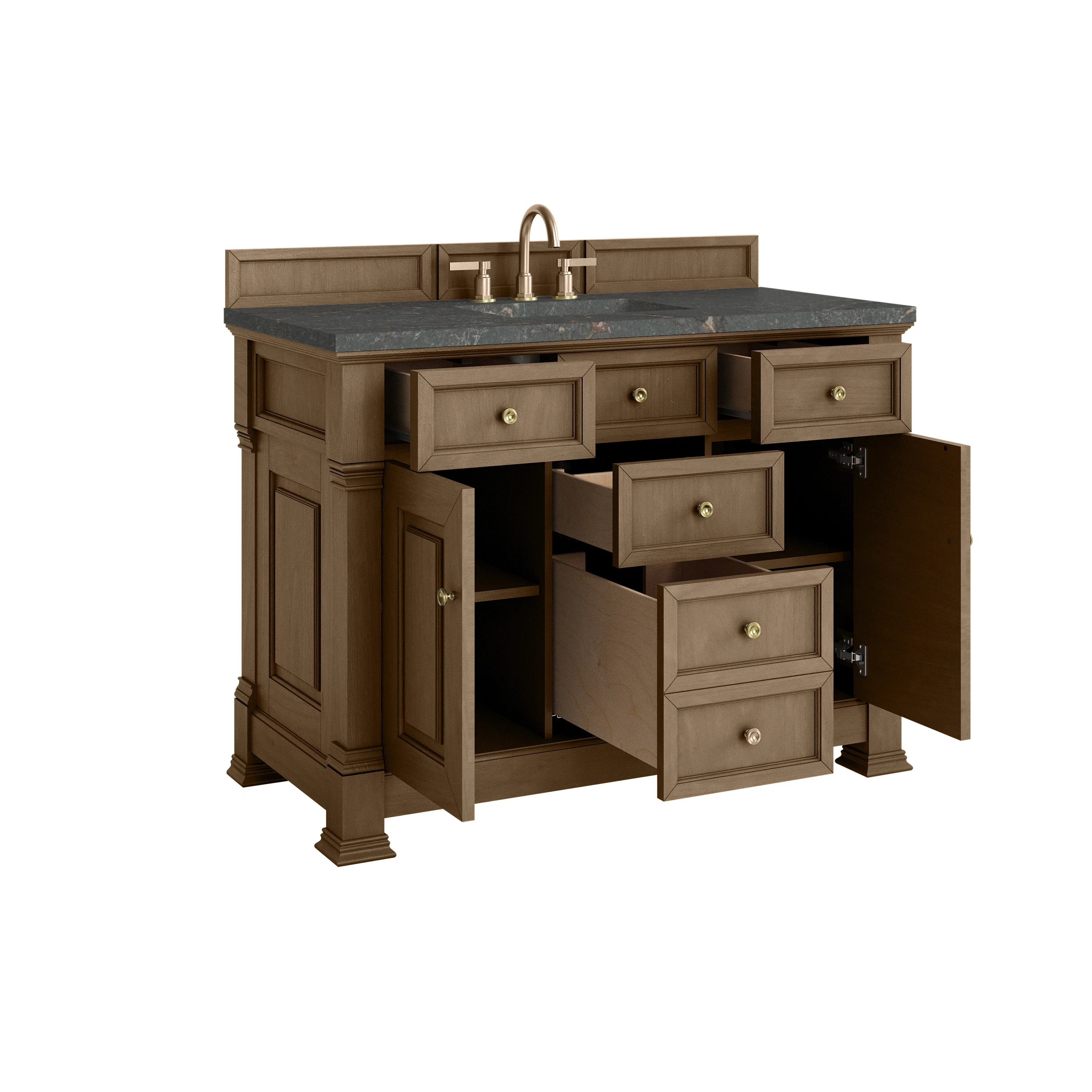 Brookfield 48" Single Vanity, Pecan w/ 3 CM Parisien Bleu Silestone Top w/ FreePower Wireless Charger