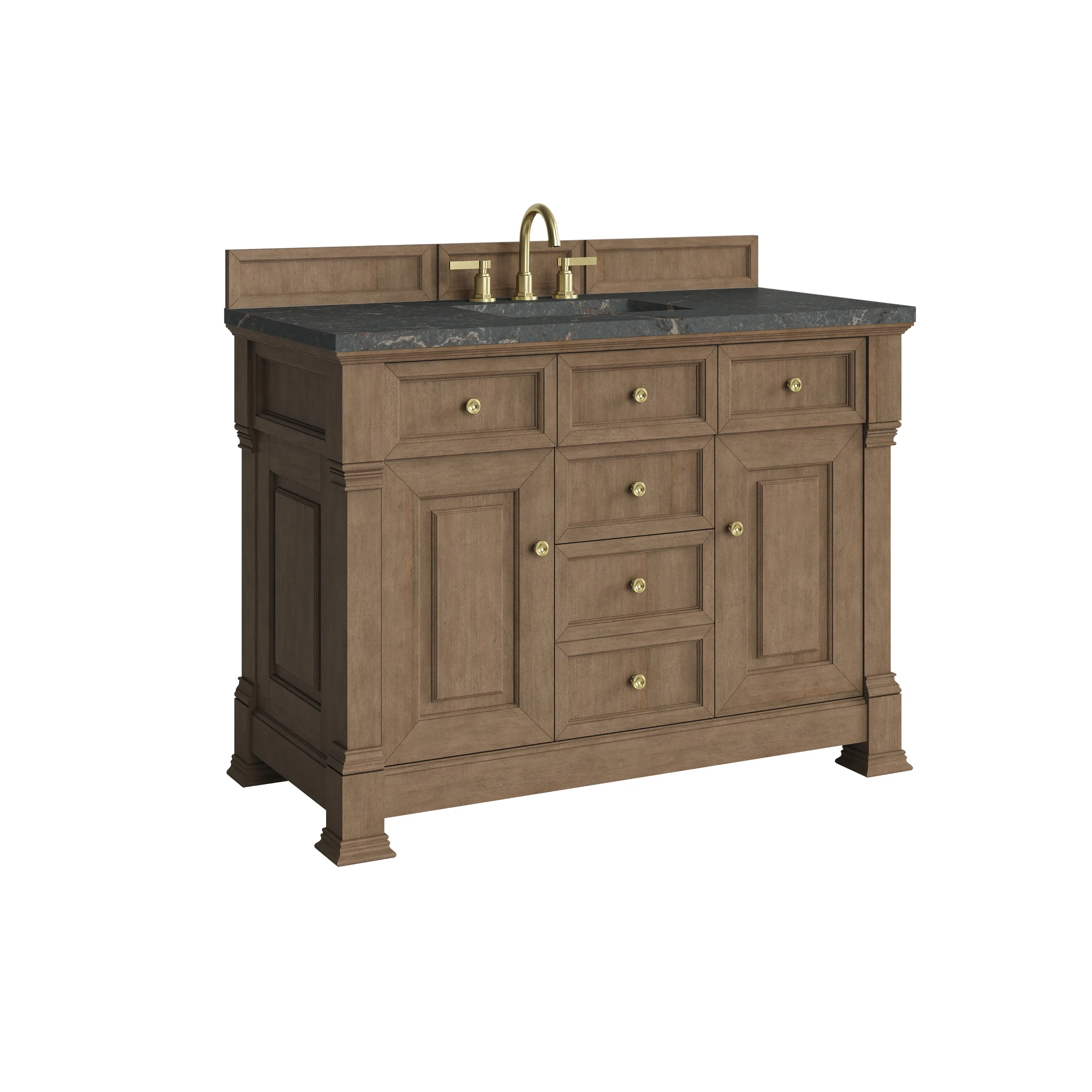 Brookfield 48" Single Vanity, Pecan w/ 3 CM Parisien Bleu Silestone Top w/ FreePower Wireless Charger