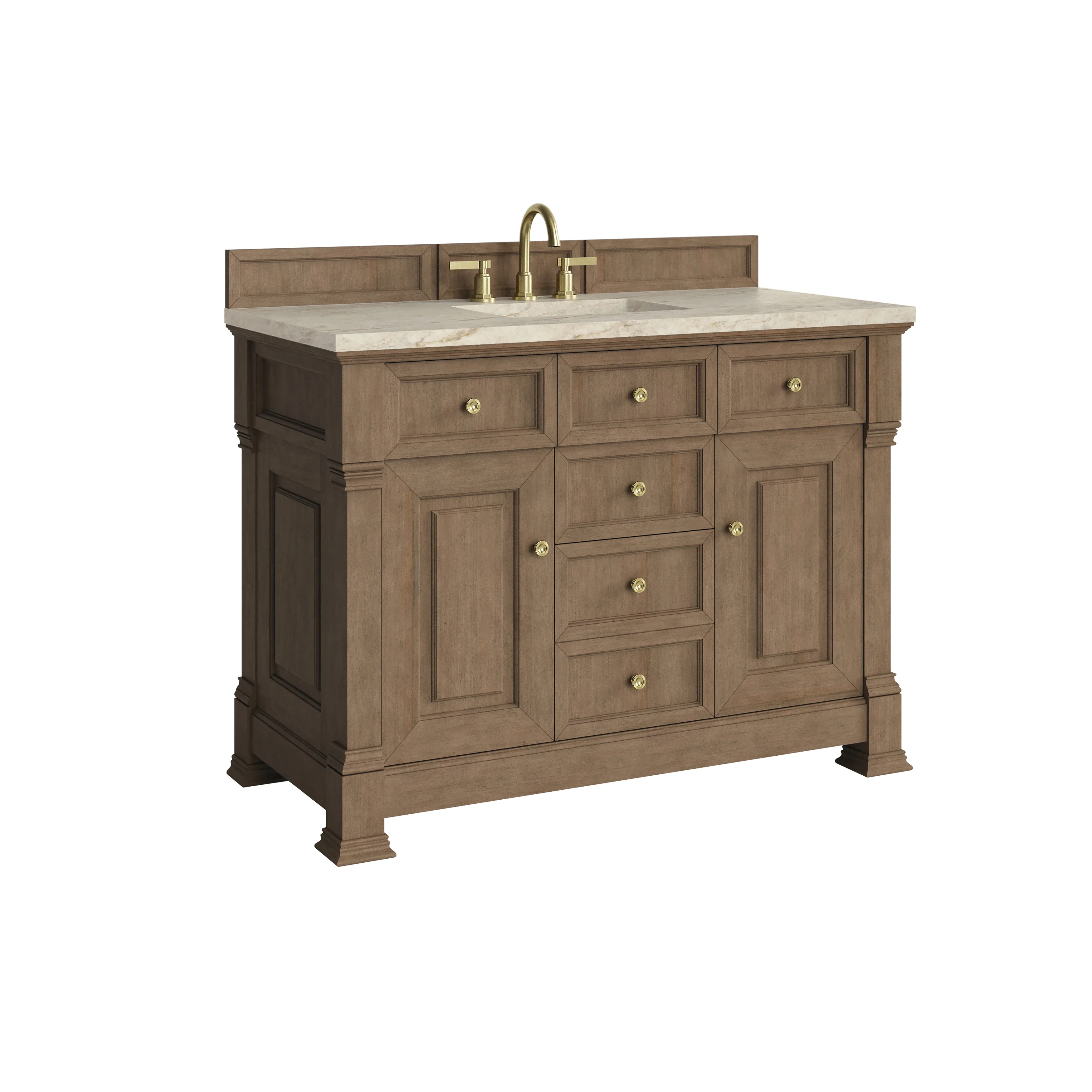 Brookfield 48" Single Vanity, Pecan, w/ 3 CM Tajnar Eclos Top w/FreePower Wireless Charger