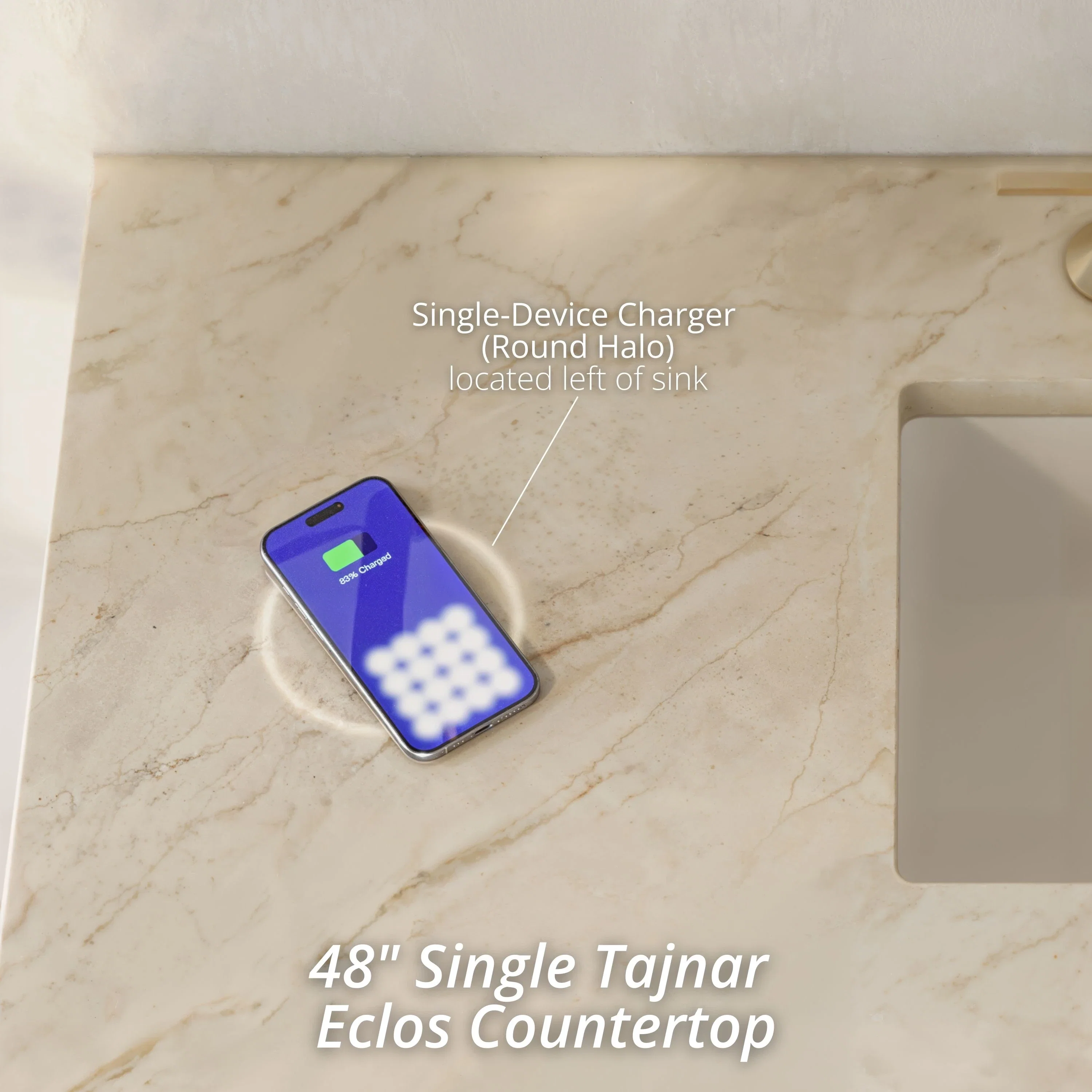 Brookfield 48" Single Vanity, Pecan, w/ 3 CM Tajnar Eclos Top w/FreePower Wireless Charger