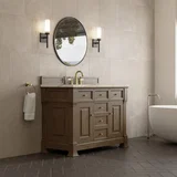 Brookfield 48" Single Vanity, Pecan, w/ 3 CM Tajnar Eclos Top w/FreePower Wireless Charger