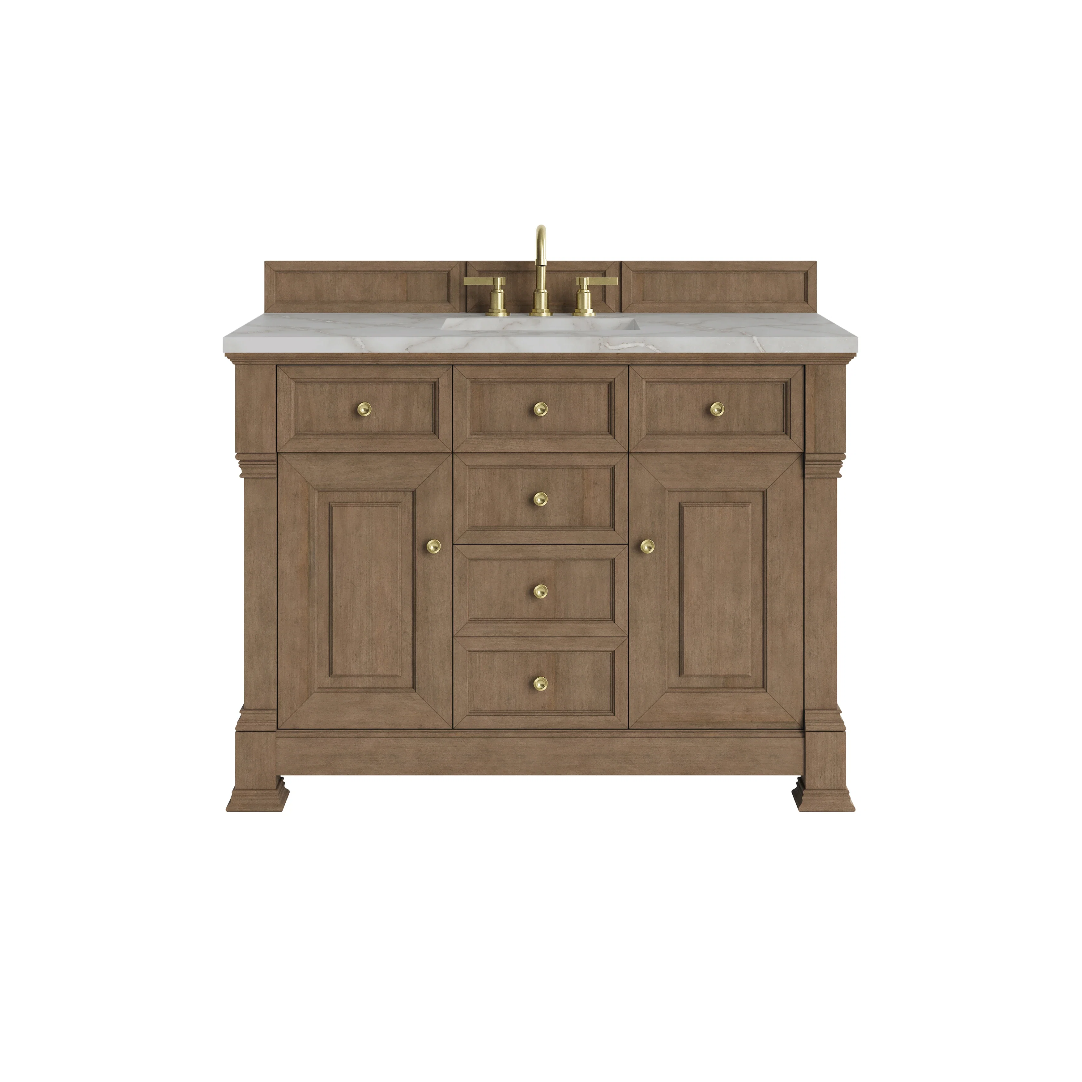 Brookfield 48" Single Vanity, Pecan w/ 3 CM Victorian Silver Silestone Top w/ FreePower Wireless Charger