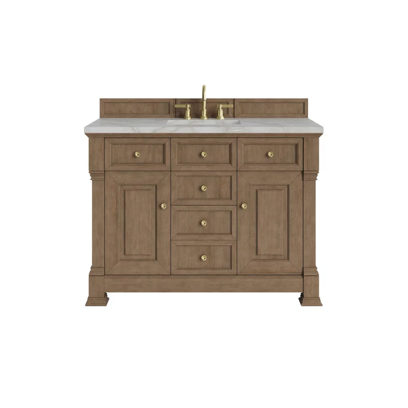 Brookfield 48" Single Vanity, Pecan w/ 3 CM Victorian Silver Silestone Top w/ FreePower Wireless Charger