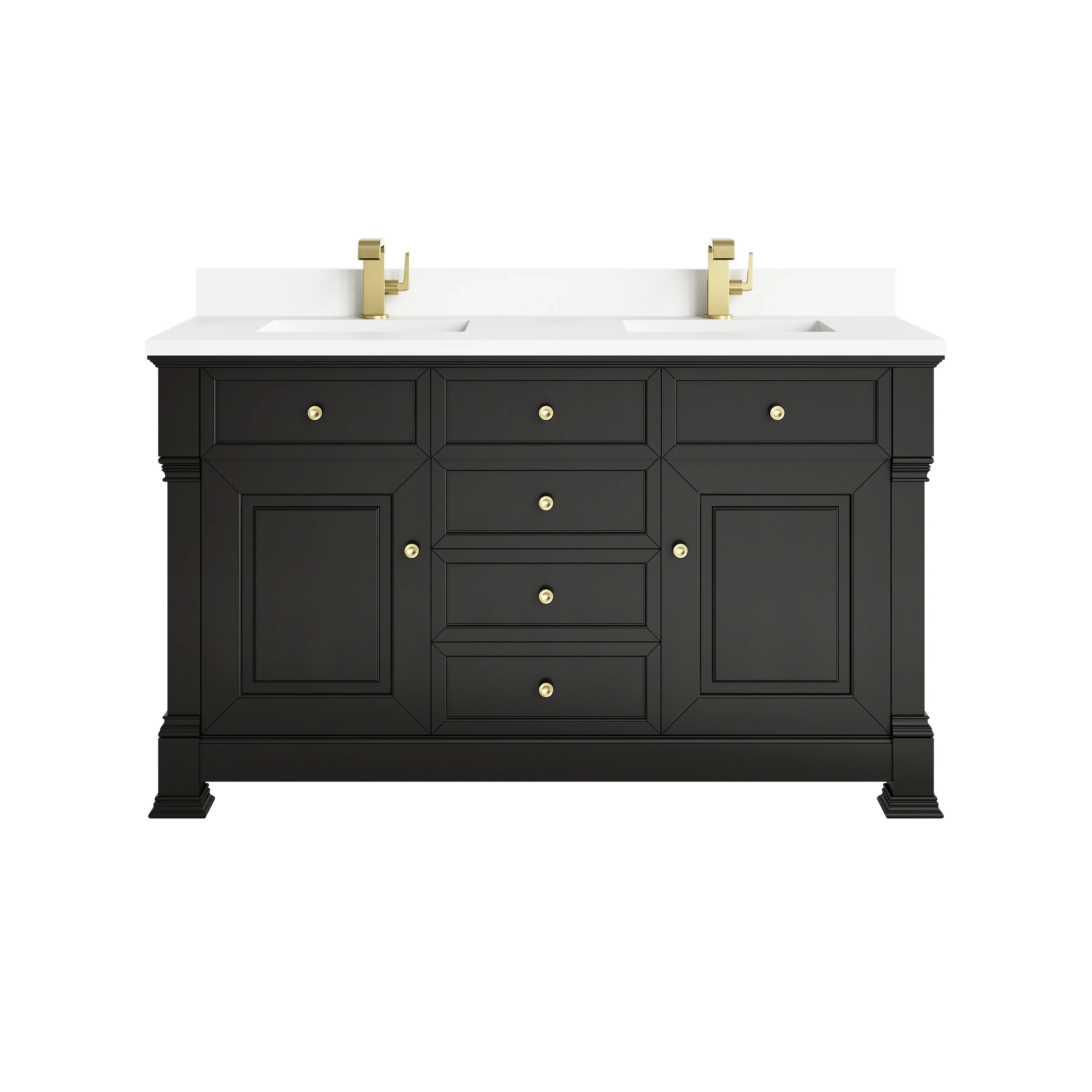 Brookfield 60" Double Vanity, Black Onyx w/ Single Hole 3CM White Zeus Silestone Top & Backsplash