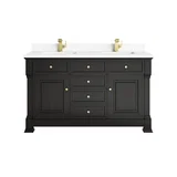 Brookfield 60" Double Vanity, Black Onyx w/ Single Hole 3CM White Zeus Silestone Top & Backsplash