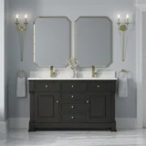 Brookfield 60" Double Vanity, Black Onyx w/ Single Hole 3CM White Zeus Silestone Top & Backsplash
