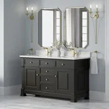 Brookfield 60" Double Vanity, Black Onyx w/ Single Hole 3CM White Zeus Silestone Top & Backsplash