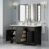 Brookfield 60" Double Vanity, Black Onyx w/ Single Hole 3CM White Zeus Silestone Top & Backsplash