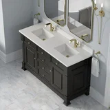 Brookfield 60" Double Vanity, Black Onyx w/ Single Hole 3CM White Zeus Silestone Top & Backsplash