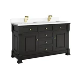 Brookfield 60" Double Vanity, Black Onyx w/ Single Hole 3CM White Zeus Silestone Top & Backsplash