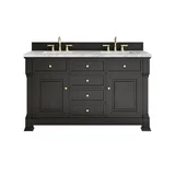 Brookfield 60" Double Vanity, Black Onyx w/3 CM Carrara White Marble Top