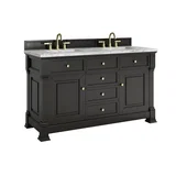 Brookfield 60" Double Vanity, Black Onyx w/3 CM Carrara White Marble Top