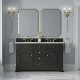 Brookfield 60" Double Vanity, Black Onyx w/3 CM Carrara White Marble Top