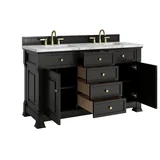 Brookfield 60" Double Vanity, Black Onyx w/3 CM Carrara White Marble Top