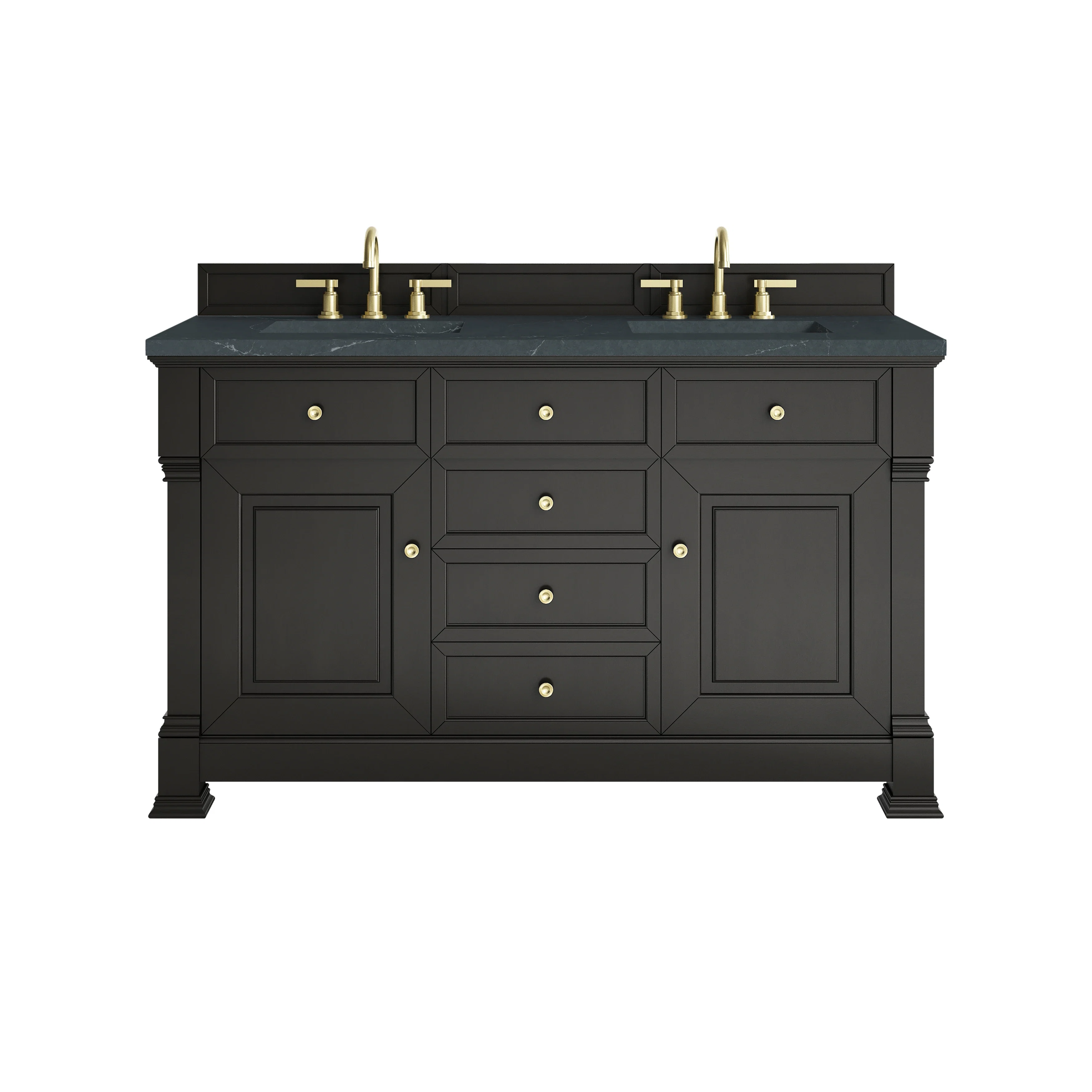 Brookfield 60" Double Vanity, Black Onyx w/3 CM Charcoal Soapstone Silestone Top