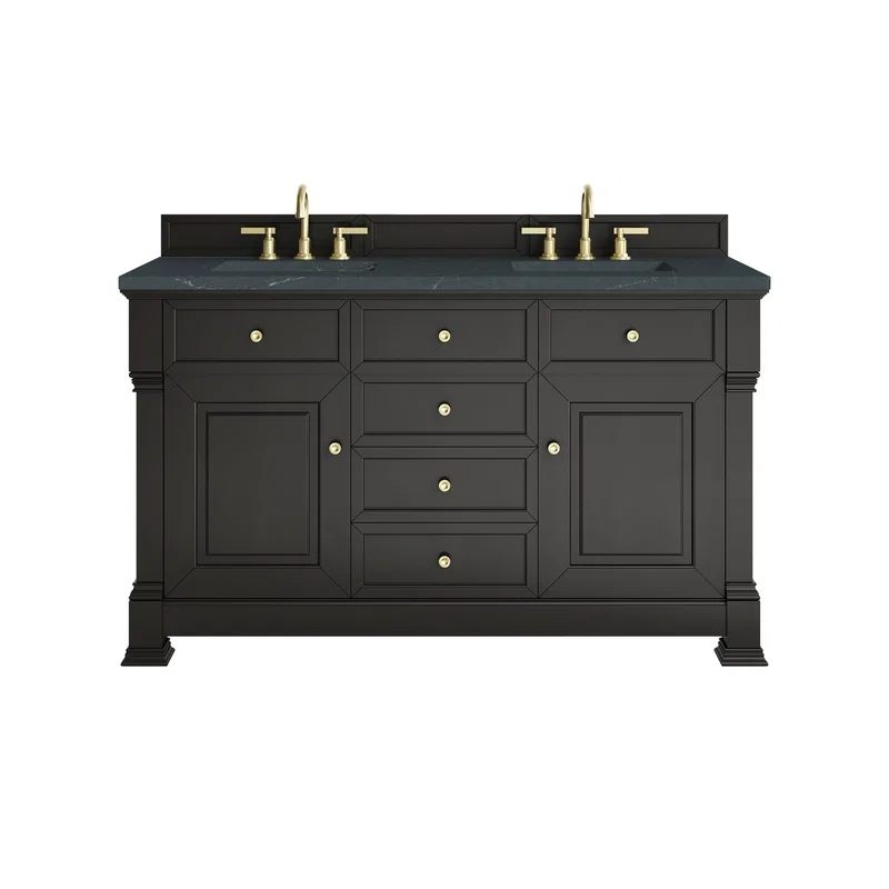 Brookfield 60" Double Vanity, Black Onyx w/3 CM Charcoal Soapstone Silestone Top