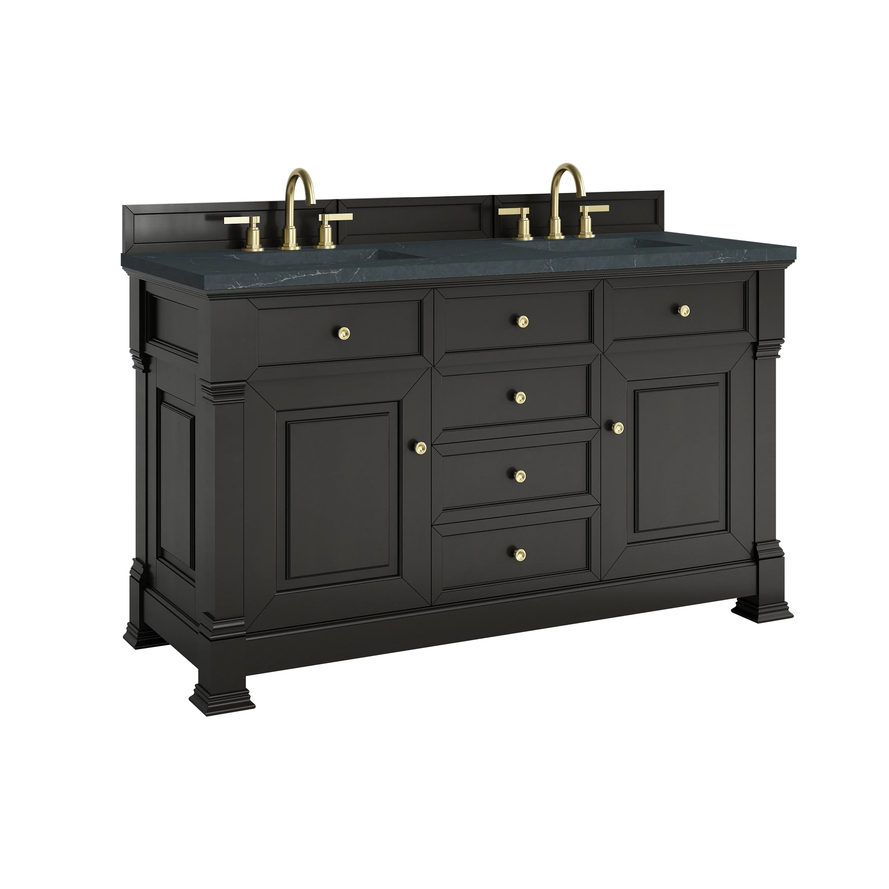 Brookfield 60" Double Vanity, Black Onyx w/3 CM Charcoal Soapstone Silestone Top