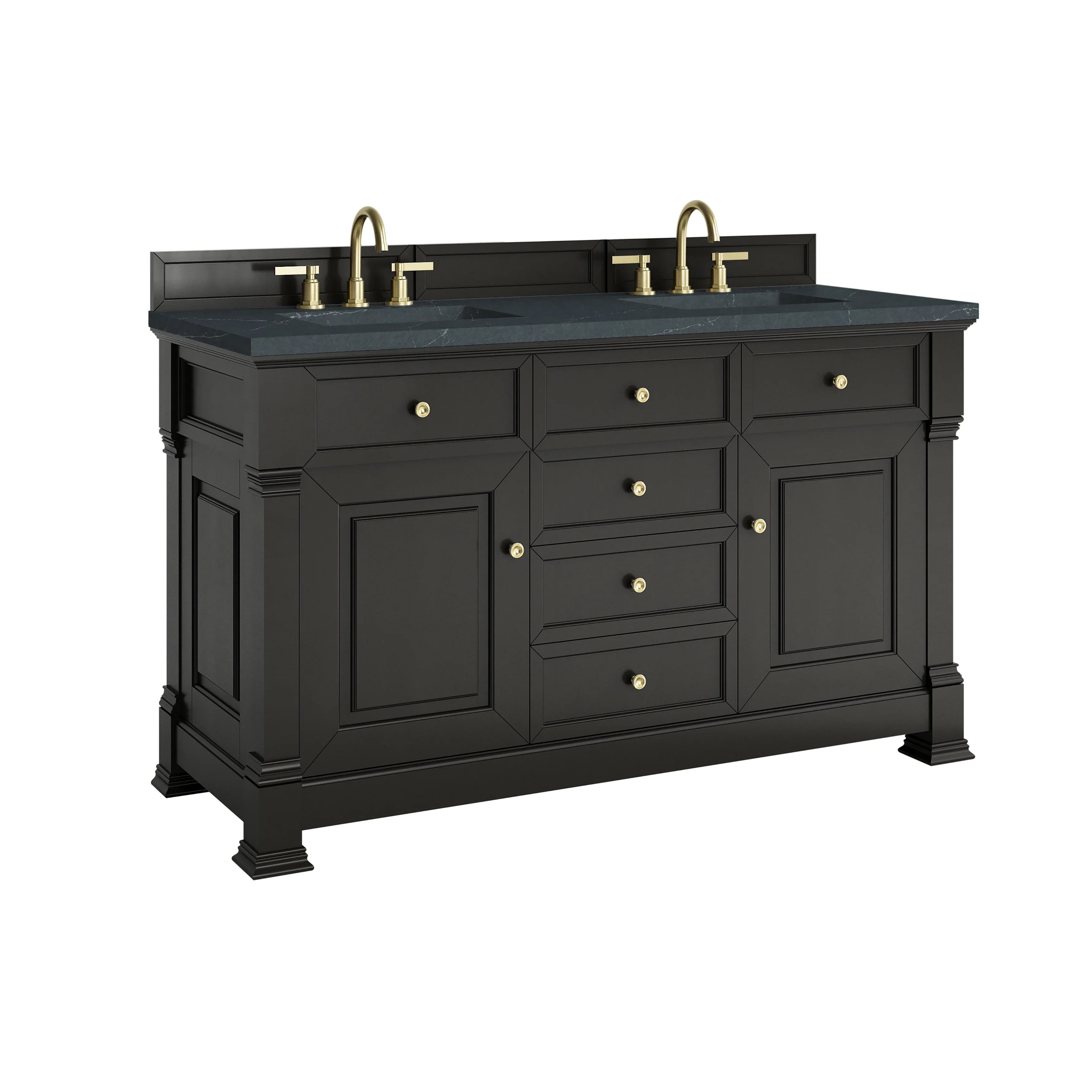 Brookfield 60" Double Vanity, Black Onyx w/3 CM Charcoal Soapstone Silestone Top