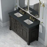 Brookfield 60" Double Vanity, Black Onyx w/3 CM Charcoal Soapstone Silestone Top