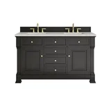 Brookfield 60" Double Vanity, Black Onyx w/3 CM Eternal Jasmine Pearl Silestone Top