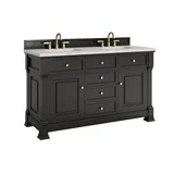 Brookfield 60" Double Vanity, Black Onyx w/3 CM Eternal Jasmine Pearl Silestone Top