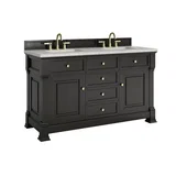 Brookfield 60" Double Vanity, Black Onyx w/3 CM Eternal Jasmine Pearl Silestone Top