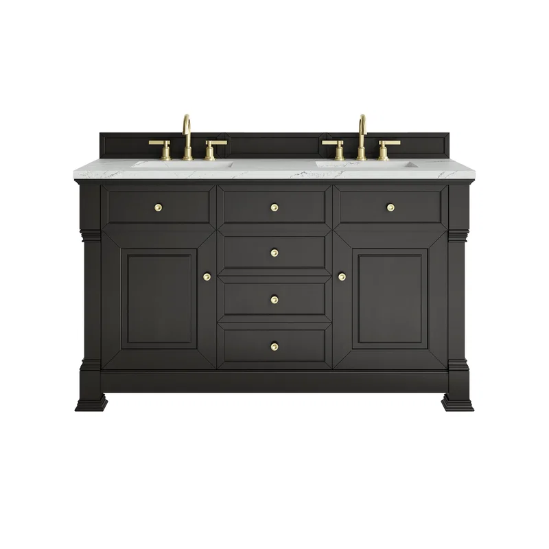 Brookfield 60" Double Vanity, Black Onyx w/ 3 CM Ethereal Noctis Silestone Top