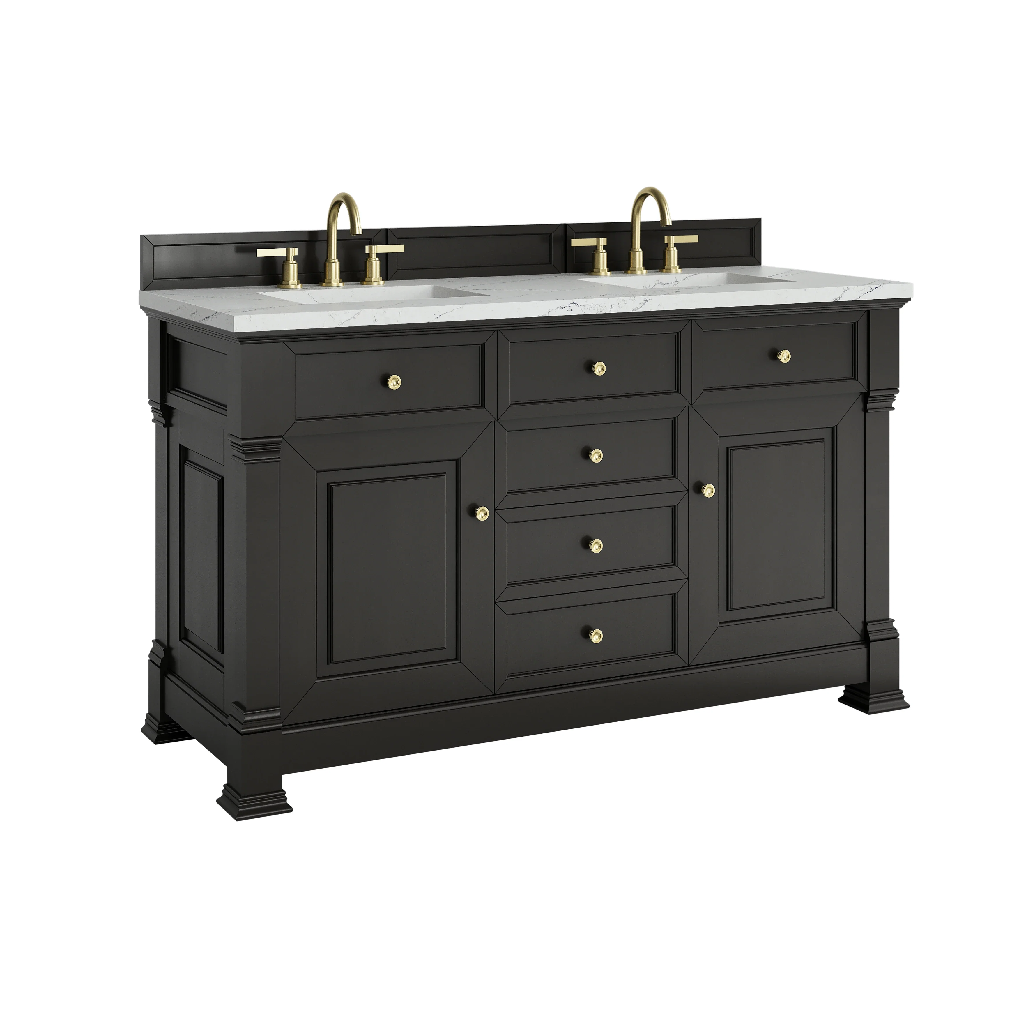Brookfield 60" Double Vanity, Black Onyx w/ 3 CM Ethereal Noctis Silestone Top