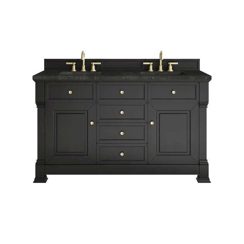 Brookfield 60" Double Vanity, Black Onyx, w/ 3 CM Phantome Eclos Top