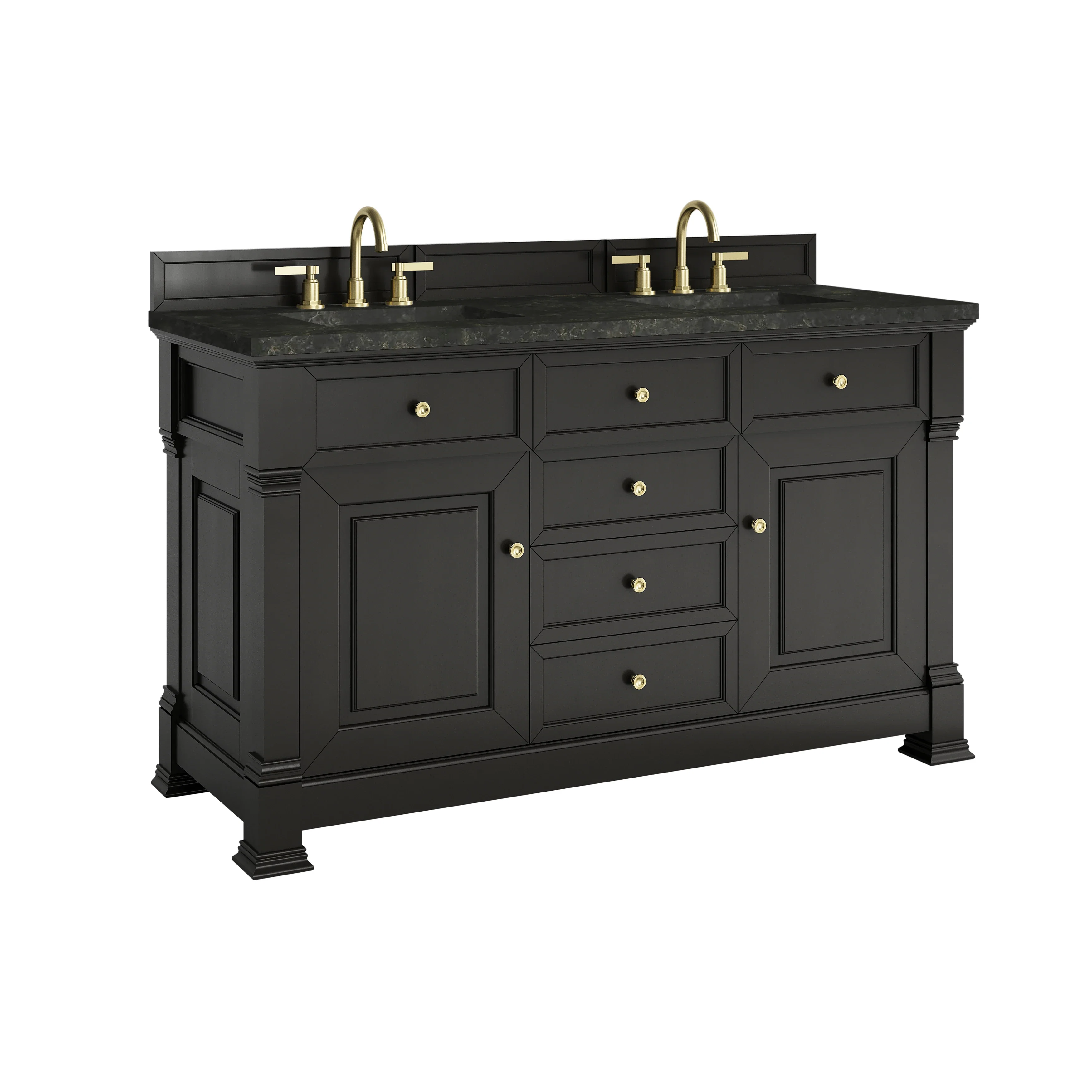 Brookfield 60" Double Vanity, Black Onyx, w/ 3 CM Phantome Eclos Top