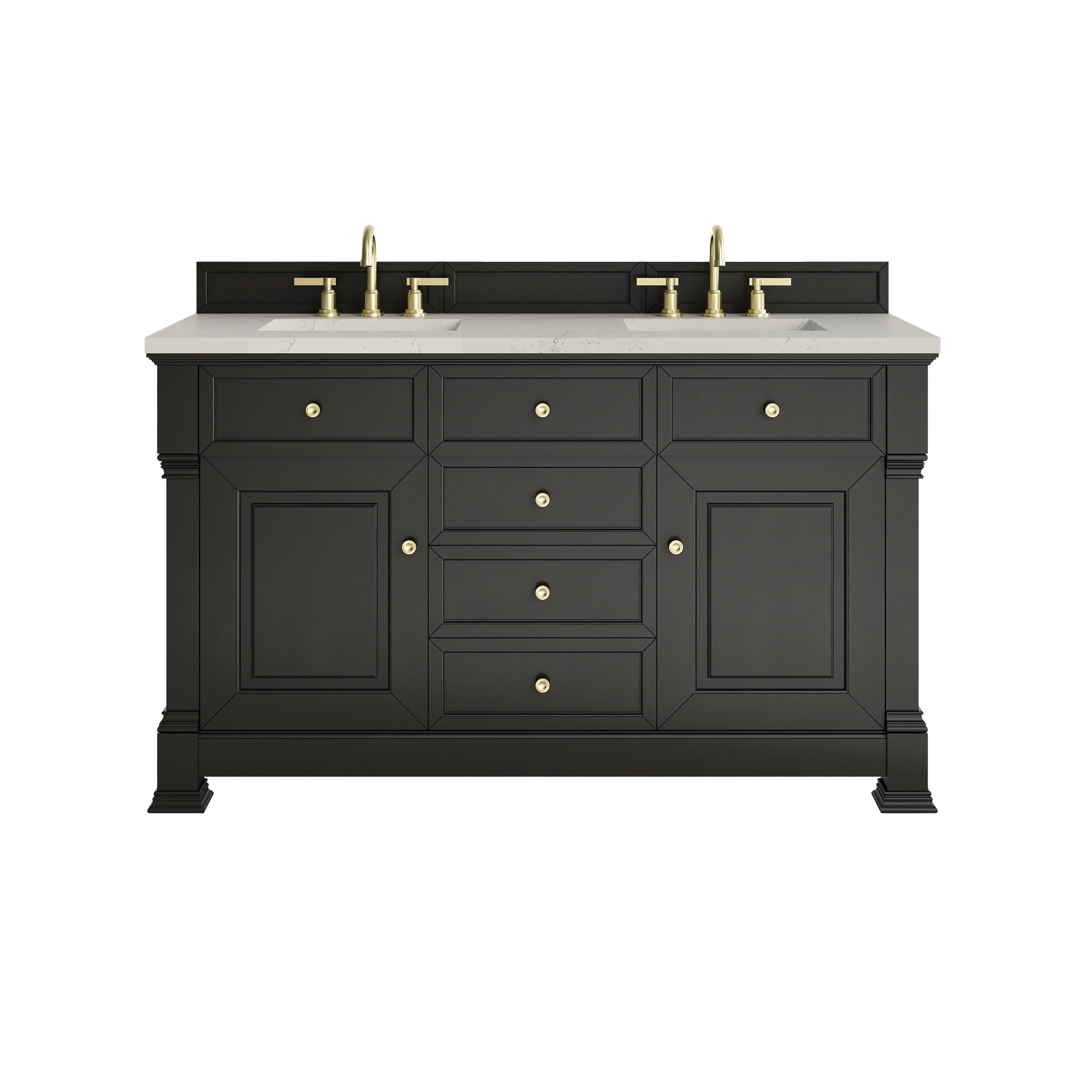 Brookfield 60" Double Vanity, Black Onyx, w/ 3 CM Siberian Silestone Top