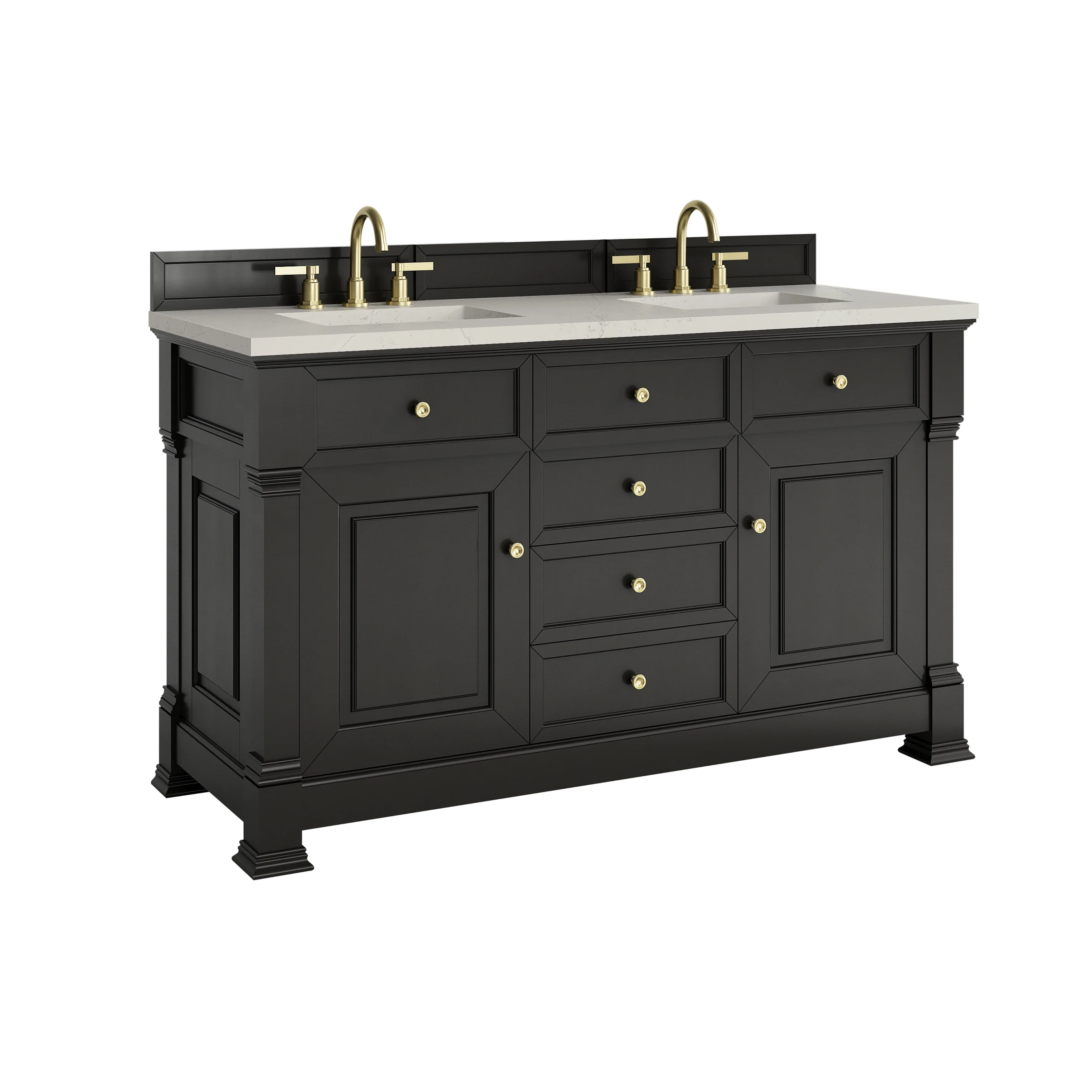 Brookfield 60" Double Vanity, Black Onyx, w/ 3 CM Siberian Silestone Top