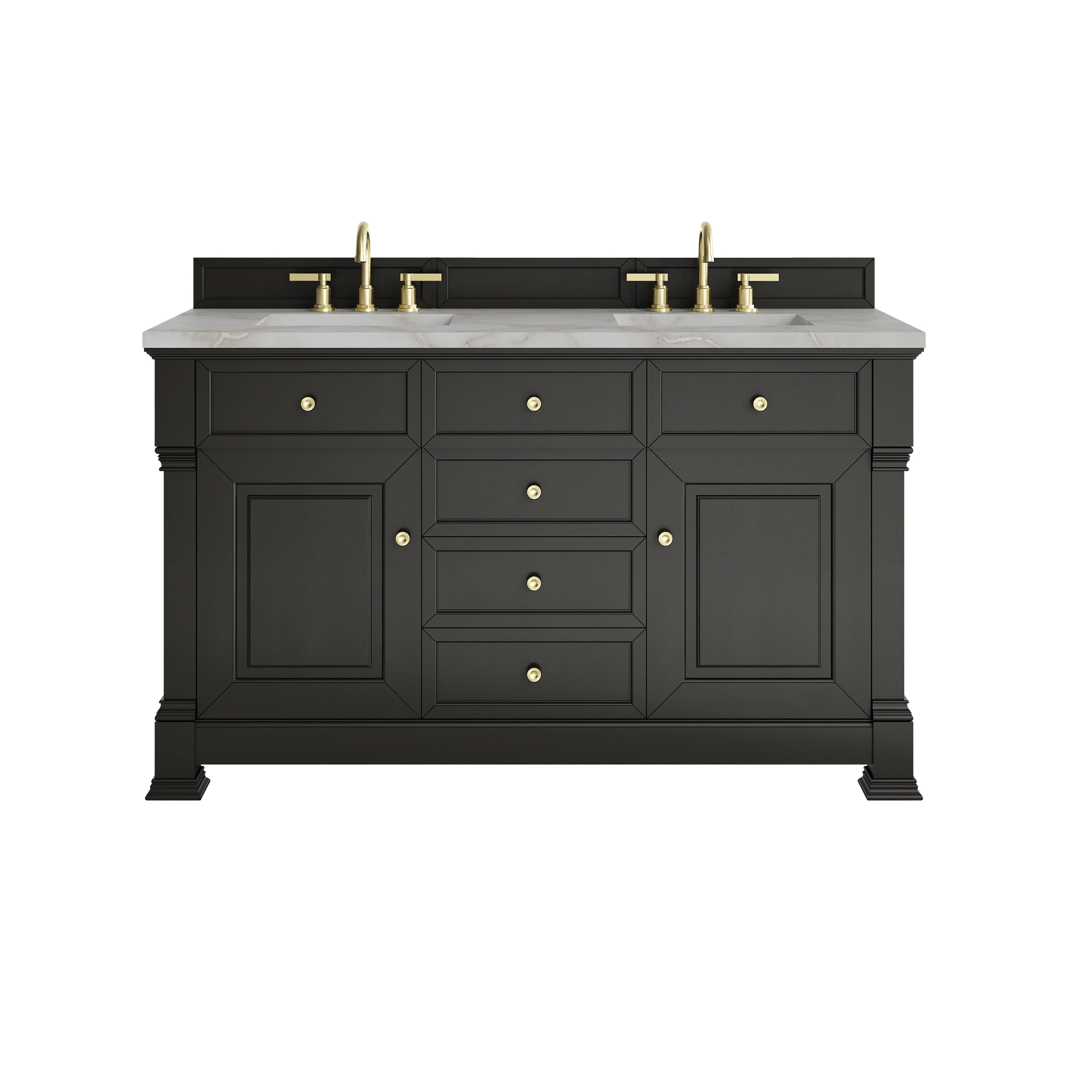 Brookfield 60" Double Vanity, Black Onyx w/ 3 CM Victorian Silver Silestone Top