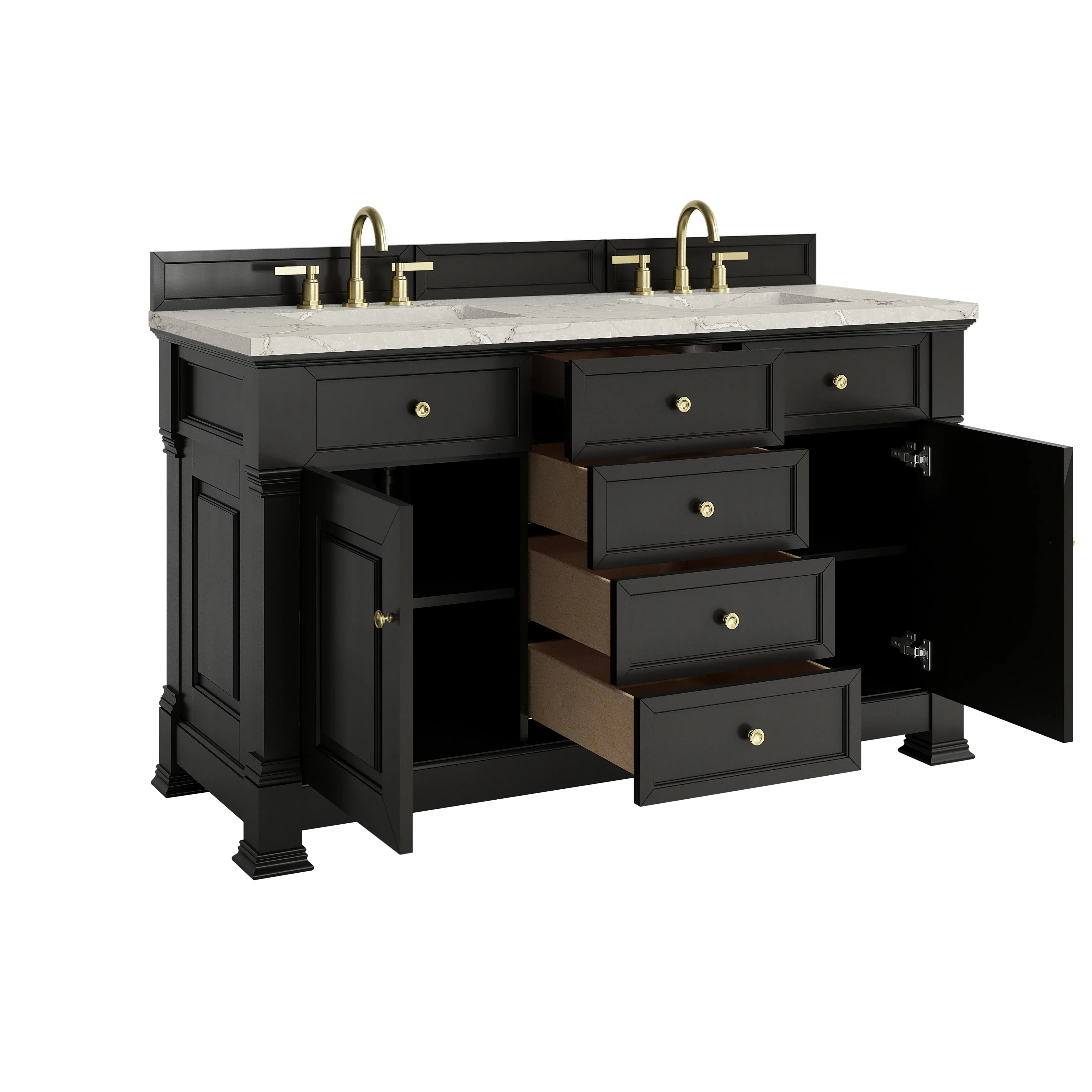 Brookfield 60" Double Vanity, Black Onyx w/ 3 CM Victorian Silver Silestone Top