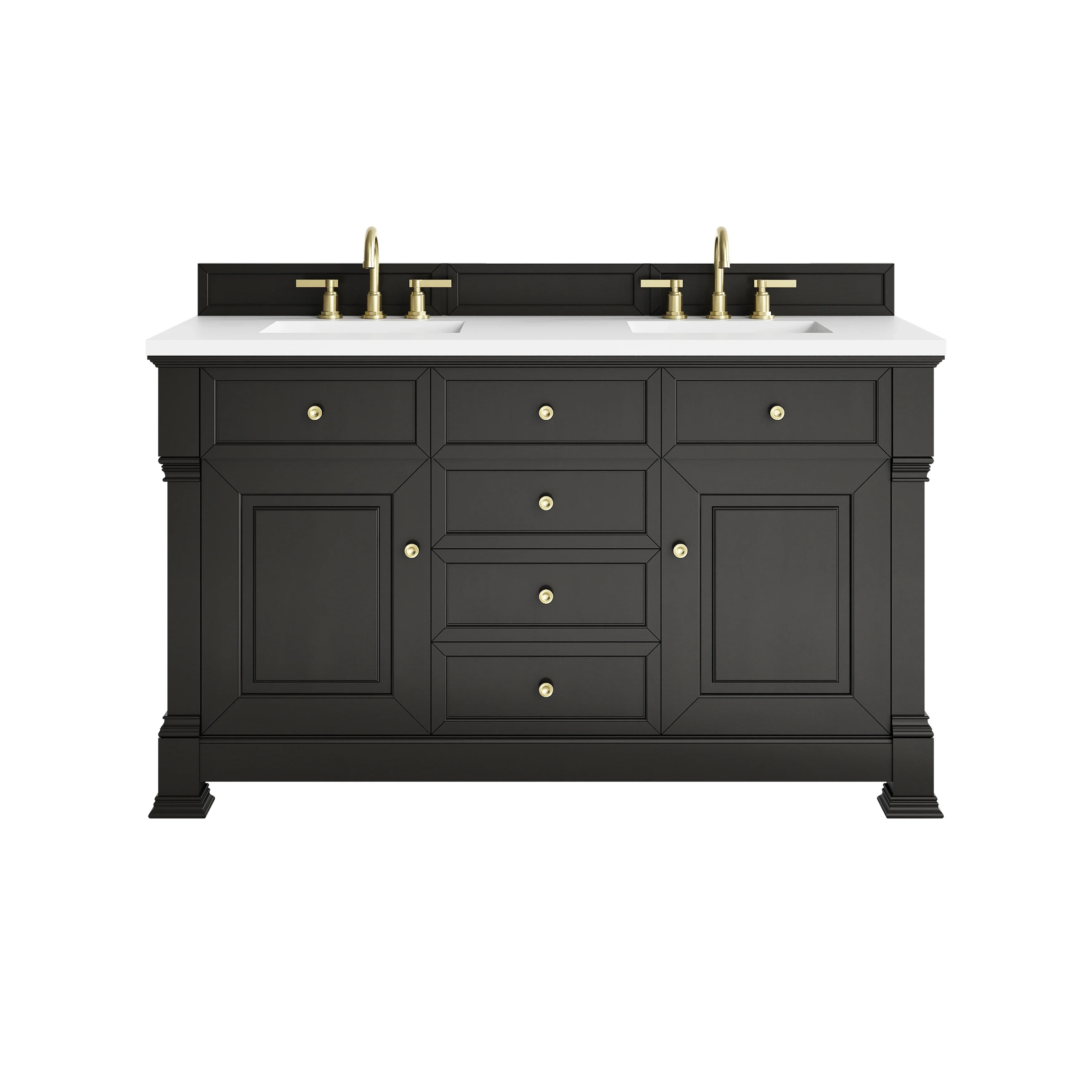 Brookfield 60" Double Vanity, Black Onyx,  w/ 3 CM White Zeus Silestone Top