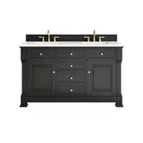 Brookfield 60" Double Vanity, Black Onyx,  w/ 3 CM White Zeus Silestone Top