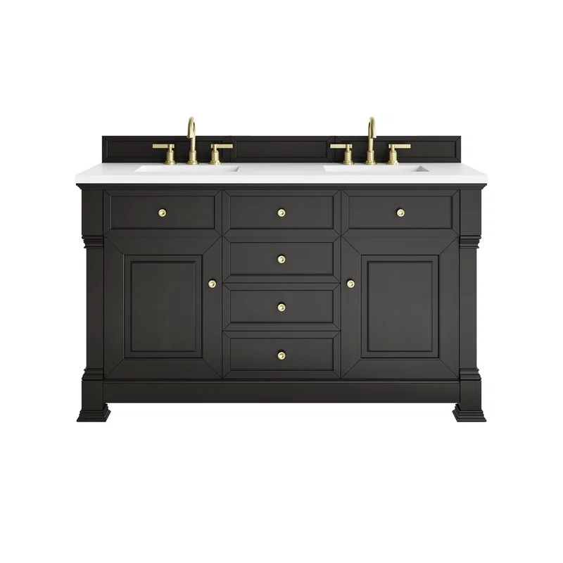 Brookfield 60" Double Vanity, Black Onyx, w/ 3 CM White Zeus Silestone Top