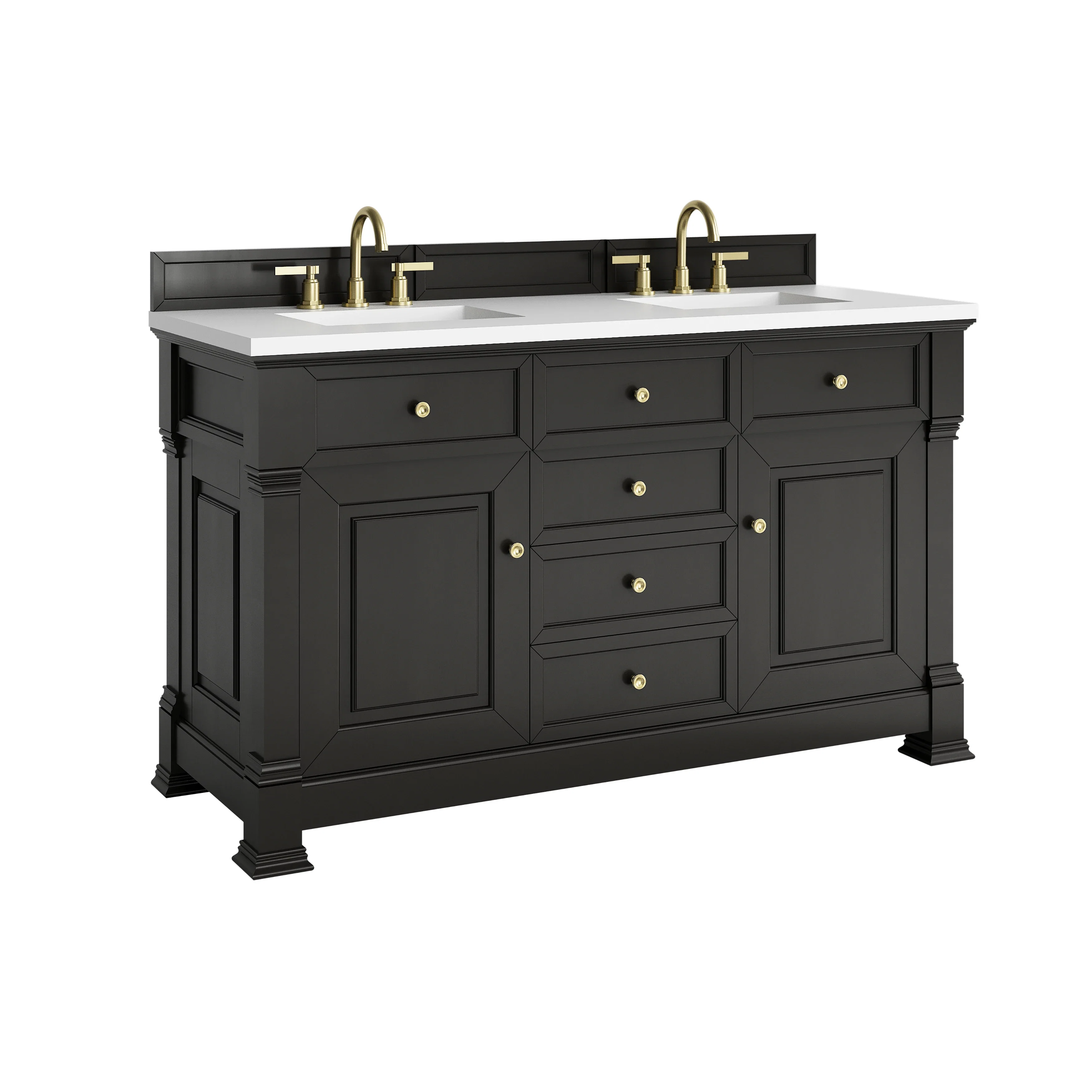 Brookfield 60" Double Vanity, Black Onyx,  w/ 3 CM White Zeus Silestone Top