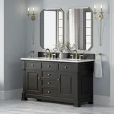 Brookfield 60" Double Vanity, Black Onyx,  w/ 3 CM White Zeus Silestone Top