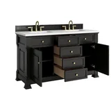 Brookfield 60" Double Vanity, Black Onyx,  w/ 3 CM White Zeus Silestone Top